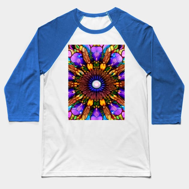 Crystalline Stained Glass Flower Mandala Baseball T-Shirt by Chance Two Designs